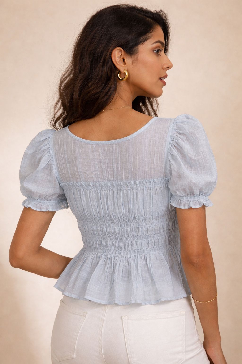 Sage Green Puff Peplum Top