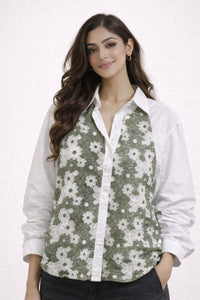 Sage Bloom Panel Shirt