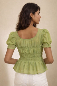 Sage Green Puff Peplum Top