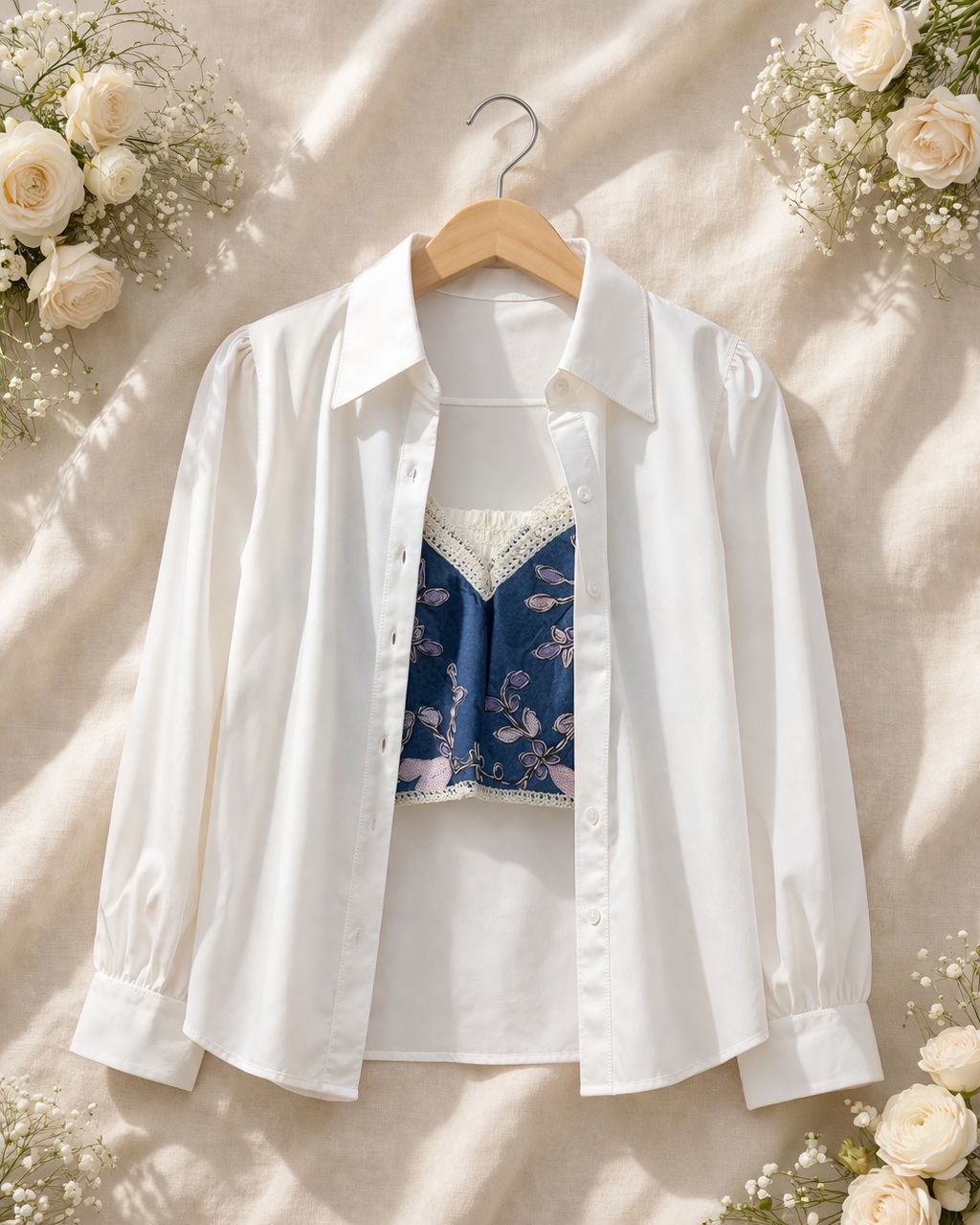 Shirt with embroidered top