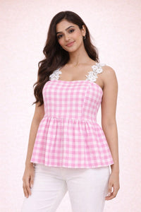 Pink Rose Picnic Peplum Top
