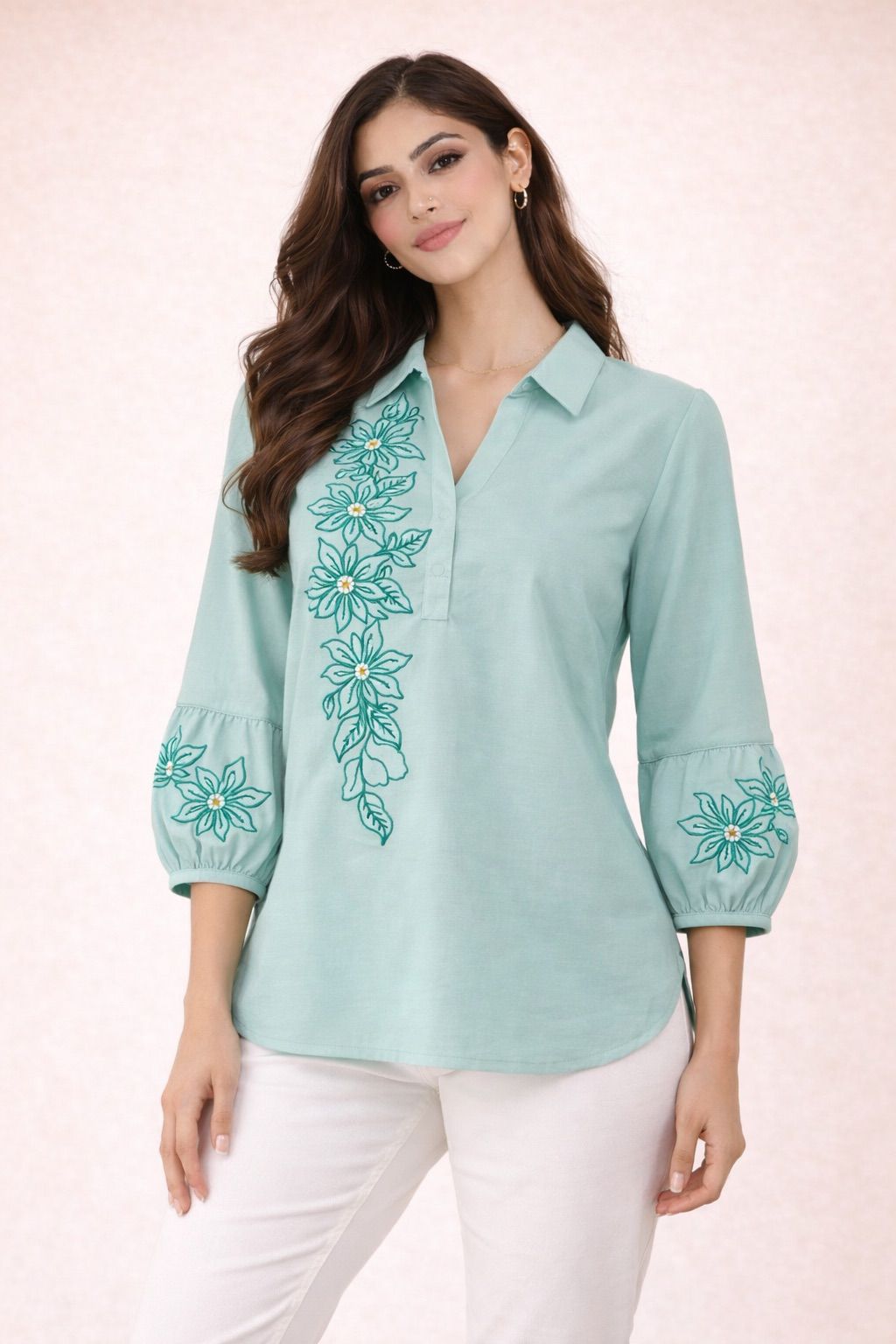 Mint Garden Embroidered Shirt